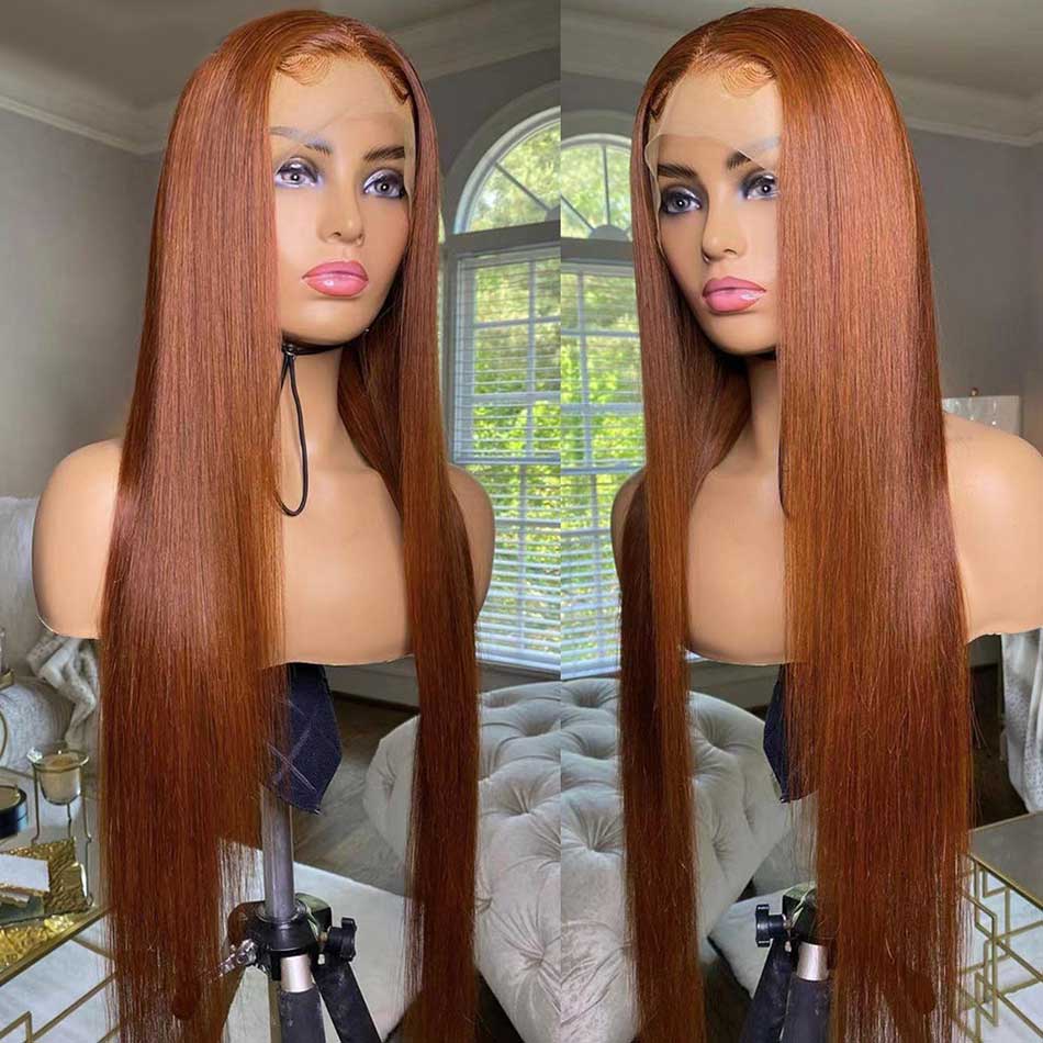 Copper Brown Colored 13x6 Lace Front Closure Wig 5x5 Glueless Ready To Wear Human Hair Wigs