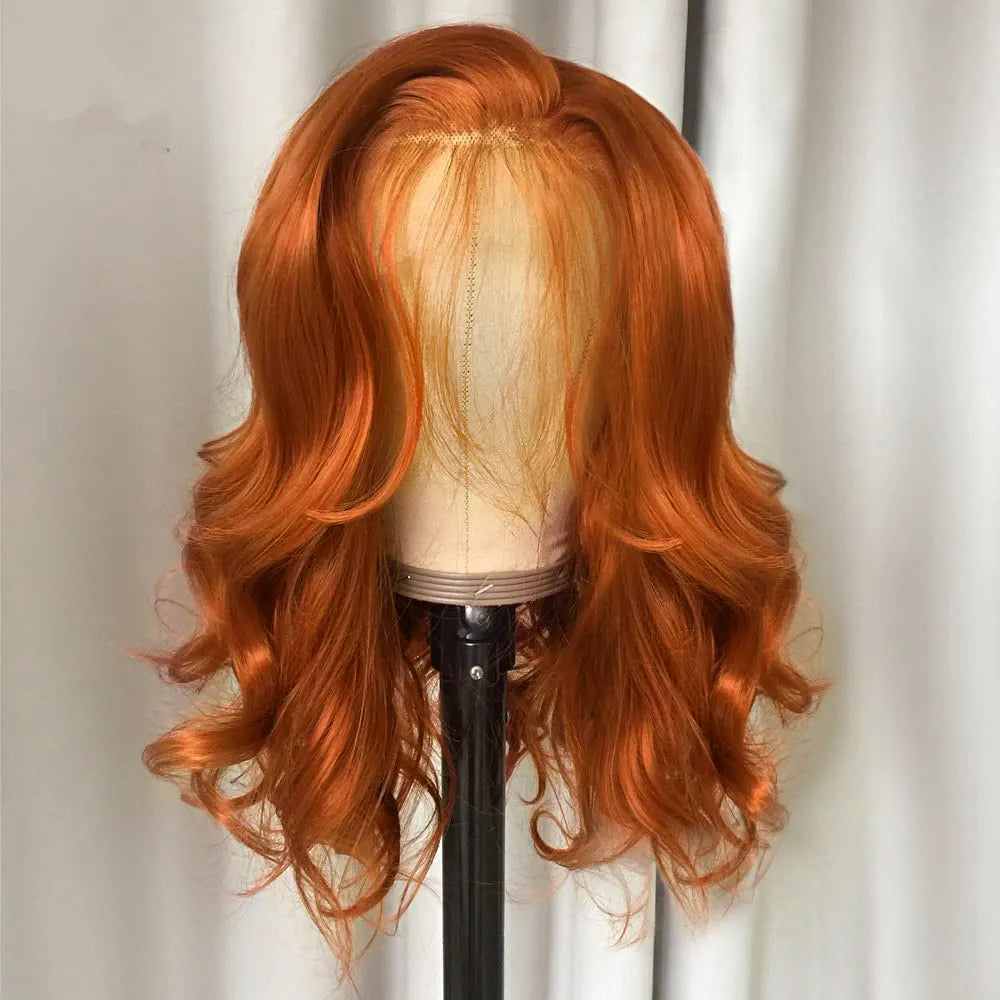 Double Drawn Ginger Orange Colored HD Transparent 13x6 Lace Front Wig 5x5 Glueless Ready To Go Body Wave Human Hair Wig