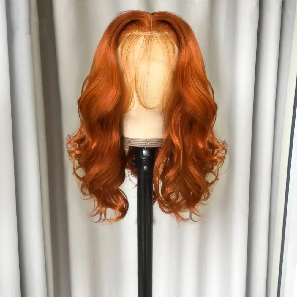Double Drawn Ginger Orange Colored HD Transparent 13x6 Lace Front Wig 5x5 Glueless Ready To Go Body Wave Human Hair Wig