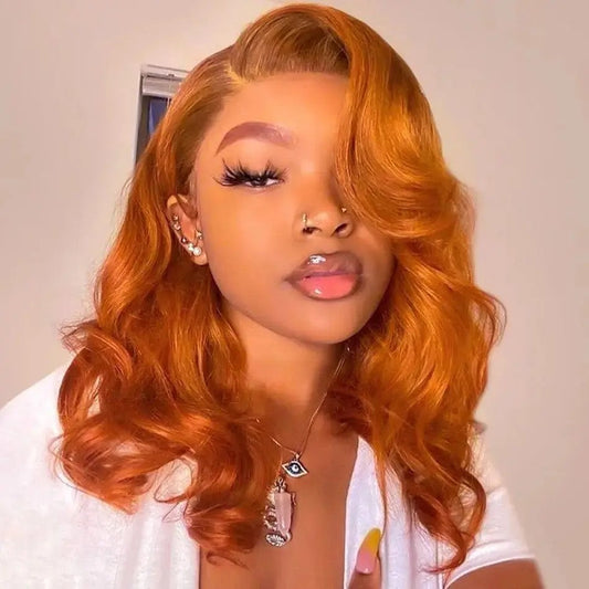 Double Drawn Ginger Orange Colored HD Transparent 13x6 Lace Front Wig 5x5 Glueless Ready To Go Body Wave Human Hair Wig