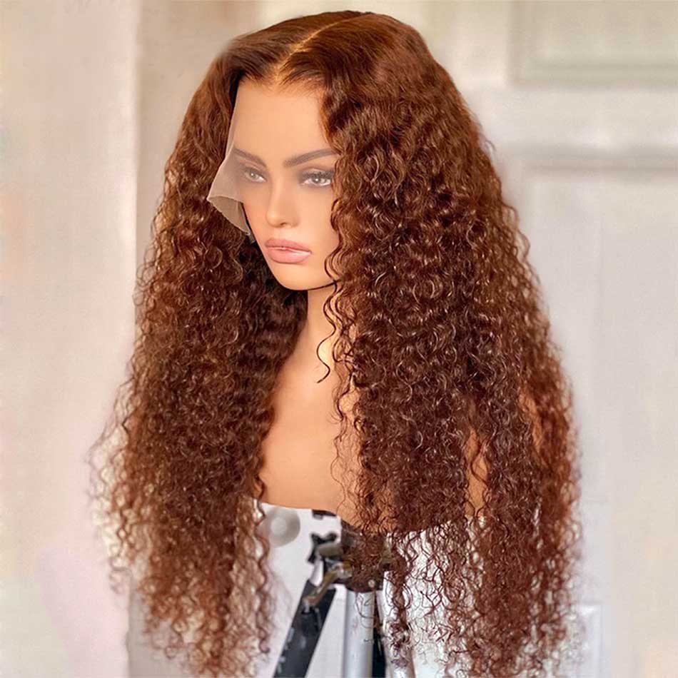 Hot Star Ginger Brown Colored 13x6 Lace Front Closure Wig Curly Glueless 5x5 Ready To Go Human Hair Wigs