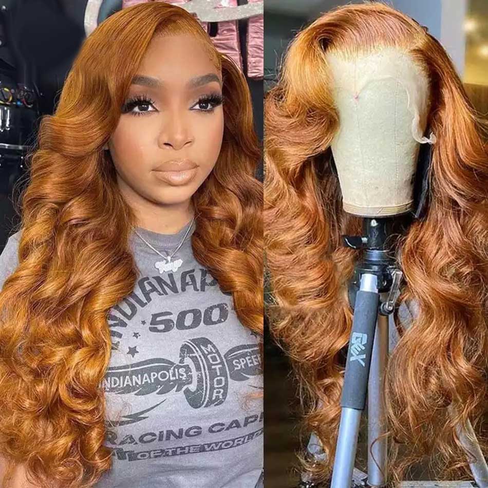 Ginger Colored 13x6 Lace Front Closure Wig 5x5 Glueless Ready To Go Human Hair Wigs Body Wave