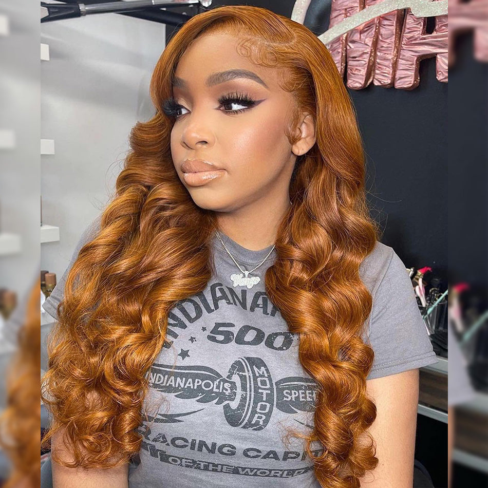 Ginger Colored 13x6 Lace Front Closure Wig 5x5 Glueless Ready To Go Human Hair Wigs Body Wave