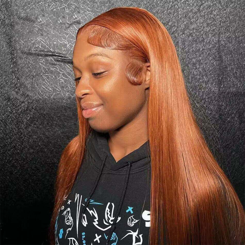 Copper Brown Colored 13x6 Lace Front Closure Wig 5x5 Glueless Ready To Wear Human Hair Wigs