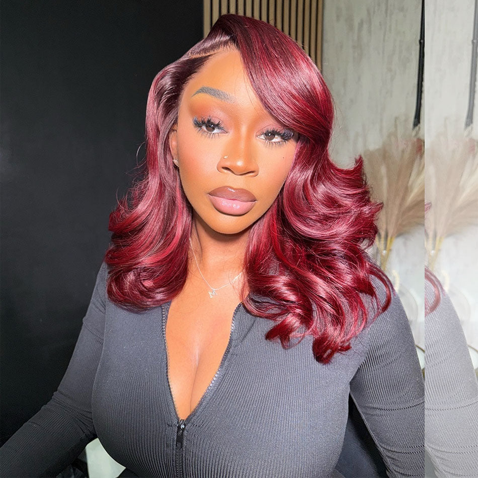 210% Density 99J Burgundy 13x6 Lace Front Wigs Very Full And Bouncy
