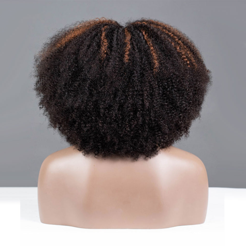 Highlight Blonde Colored Coily Human Hair Wig Glueless Lace Wig Full And Bouncy