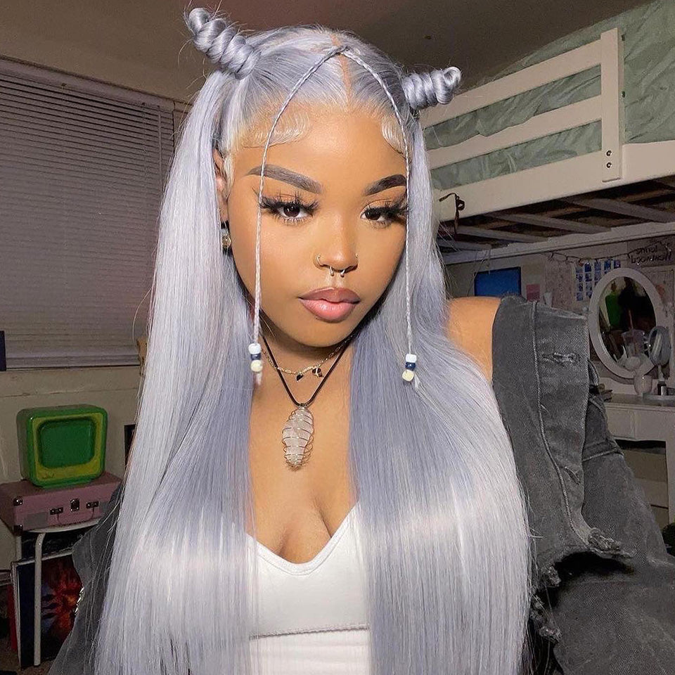 210% Density Silver Gray Colored 13x6 Lace Front Human Hair Wigs