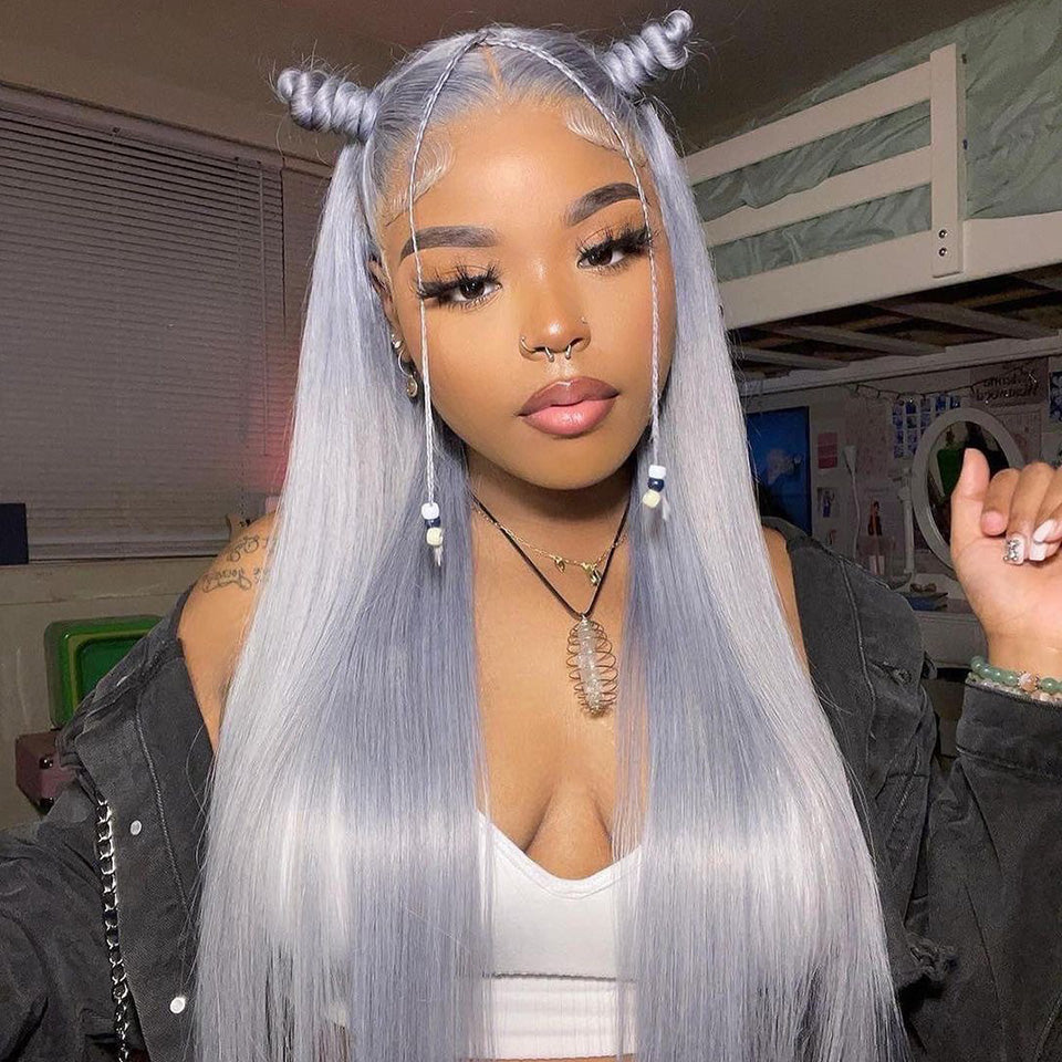 210% Density Silver Gray Colored 13x6 Lace Front Human Hair Wigs