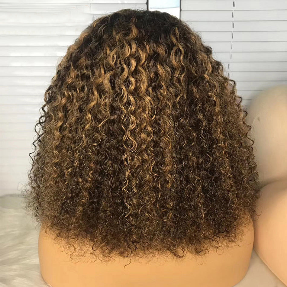 Highlight Colored Short Curly Glueless Lace Human Hair Wigs Full And Bouncy