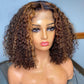 Highlight Colored Short Curly Glueless Lace Human Hair Wigs Full And Bouncy