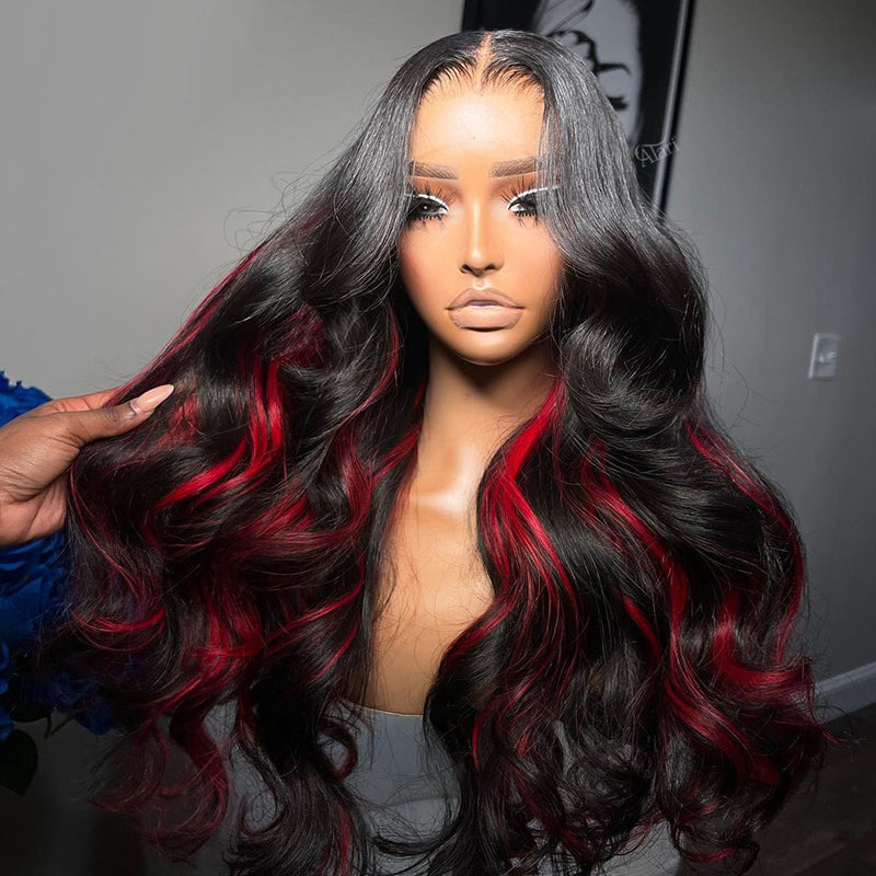 Highlight 1B/Red HD Transparent 13x6 Lace Front Wig 5x5 Glueless Ready Go Human Hair Wig