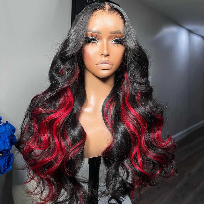 Highlight 1B/Red HD Transparent 13x6 Lace Front Wig 5x5 Glueless Ready Go Human Hair Wig