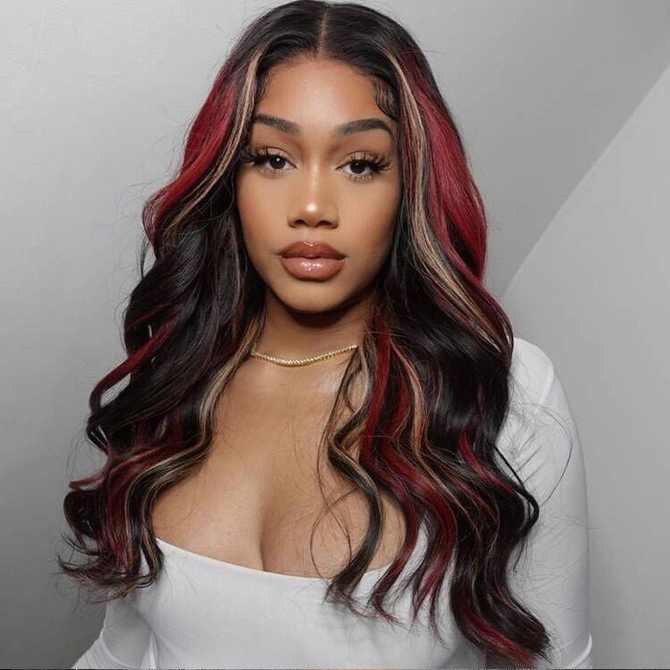 Highlight Honey Blonde With Red Colored 13x6 Lace Front Closure Wig 5x5 Ready To Go Human Hair Wigs Brazilian Body Wave