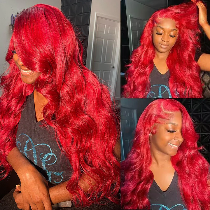 SUPER DEAL !  Red Colored 13x6 Transparent HD Lace Front Human Hair Wigs