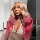 Ombre Platinum Blonde With Rose Pink HD Transparent 13x6 Lace Front Human Hair Wig Body Wave