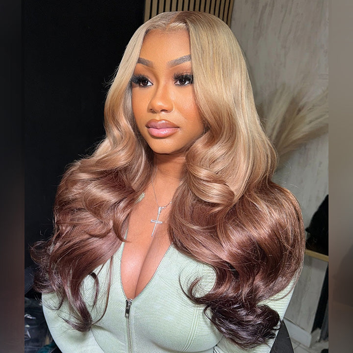 Top 10A Customized Colored Three Tone 250% Density 13x6 Lace Human Hair Wigs Body Wave