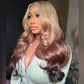 Top 10A Customized Colored Three Tone 250% Density 13x6 Lace Human Hair Wigs Body Wave