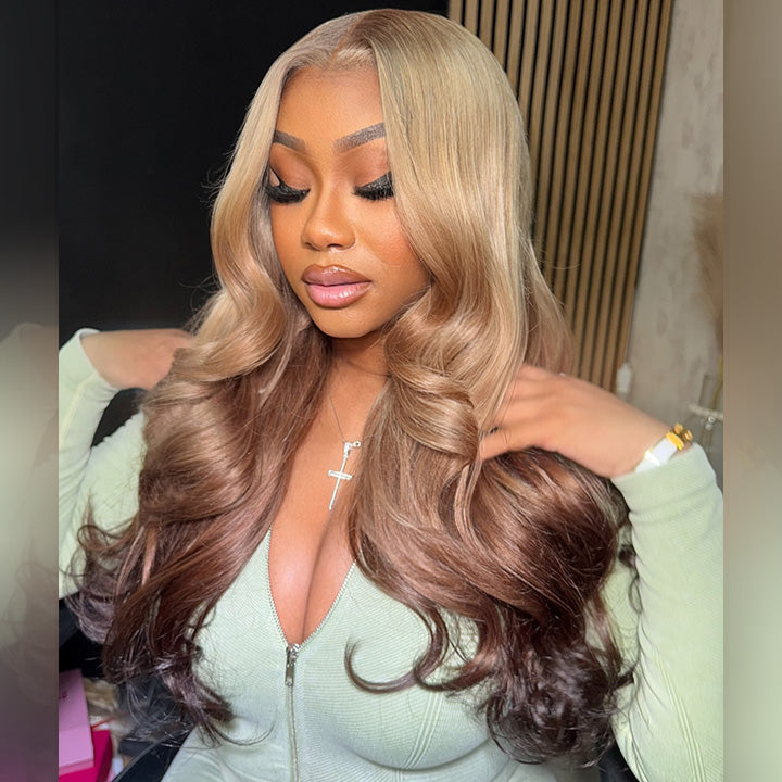 Top 10A Customized Colored Three Tone 250% Density 13x6 Lace Human Hair Wigs Body Wave