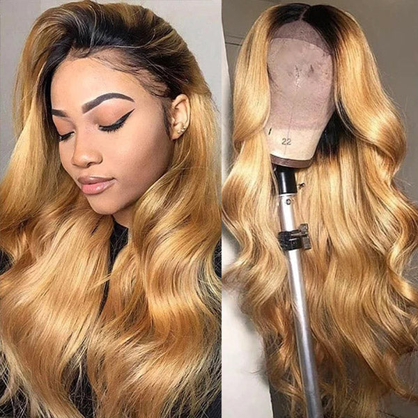 Premium 10A 210% Density Ombre Honey Blonde 6x5 Glueless 13x6 Lace Front Human Hair Wigs