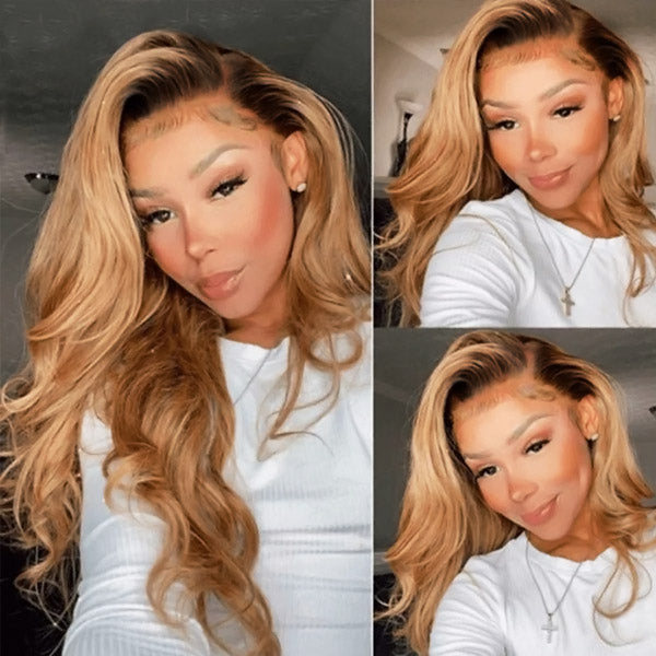 Premium 10A 210% Density Ombre Honey Blonde 6x5 Glueless 13x6 Lace Front Human Hair Wigs