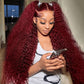 Premium 10A 210% Density Reddish Burgundy Colored 13x6 Lace Front Closure Curly 6x5 Glueless Ready To Go Human Hair Wigs