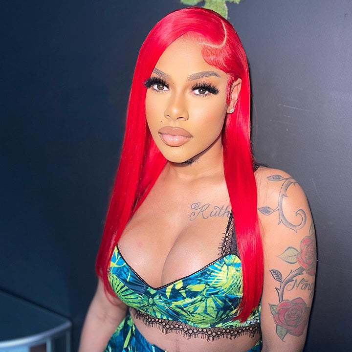 Top 10A 210% Density Bright Red Colored 13x6 Lace Human Hair Wigs