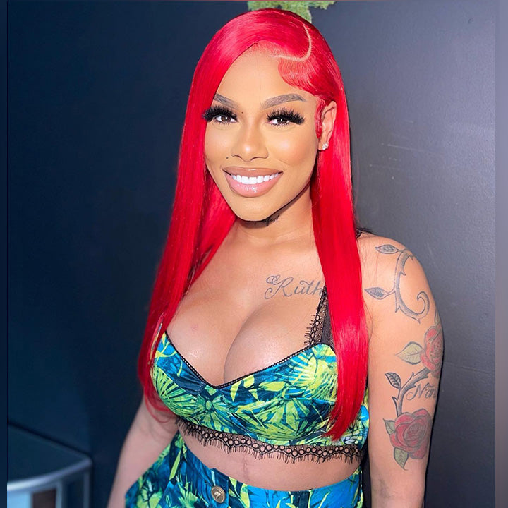 Top 10A 210% Density Bright Red Colored 13x6 Lace Human Hair Wigs