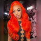 250% Density Bright Orange Red Colored 13x6 Lace Front Human Hair Wigs