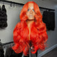 250% Density Bright Orange Red Colored 13x6 Lace Front Human Hair Wigs