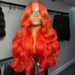 250% Density Bright Orange Red Colored 13x6 Lace Front Human Hair Wigs