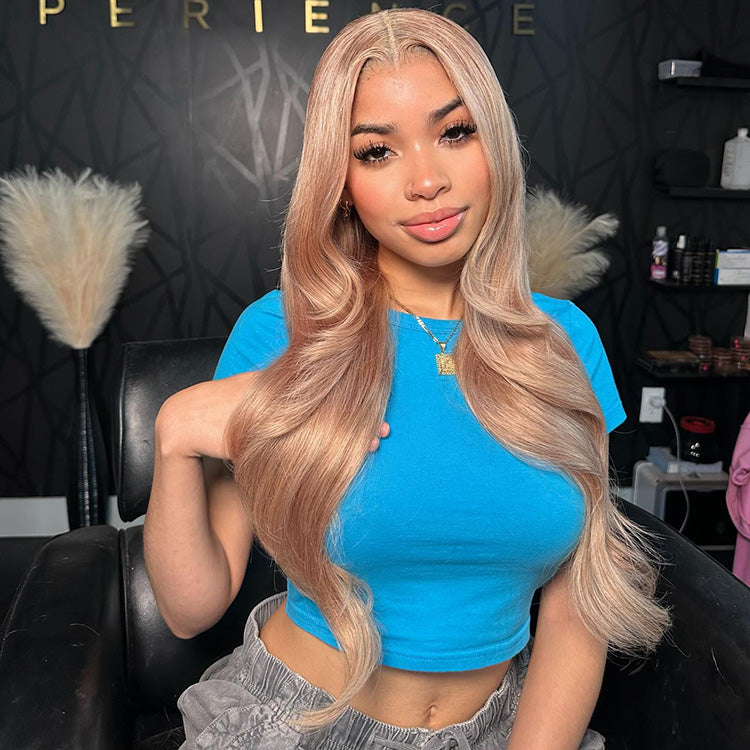 250% Density Professional Toned Customized Light Flaxen Brown Colored HD Transparent 13x6 Lace Front Human Hair Wig