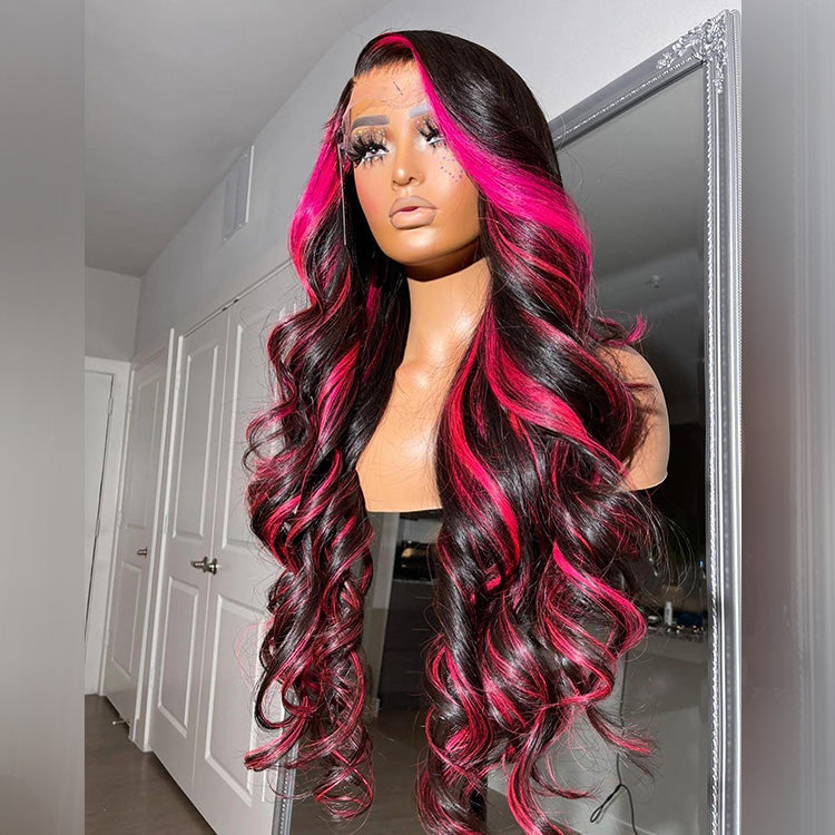 Premium 10A 210% Density Highlight Rose Pink Colored 6x5 Glueless Lace 13x6 Lace Front Human Hair Wigs Body Wave