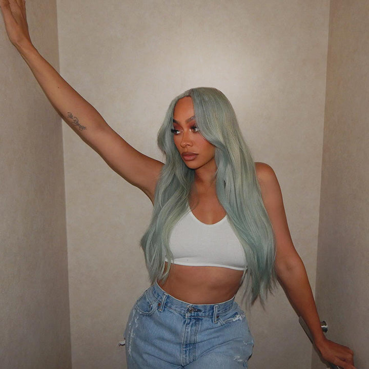 Professional Toned Light Blue Colored 250% Density HD Transparent 13x6 Lace Human Hair Wigs