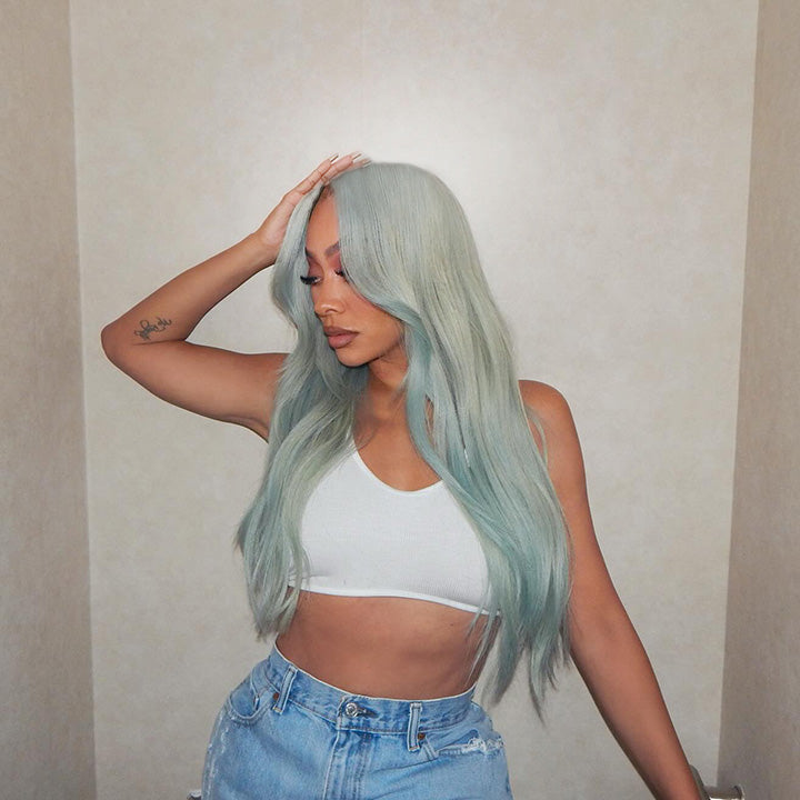 Professional Toned Light Blue Colored 250% Density HD Transparent 13x6 Lace Human Hair Wigs