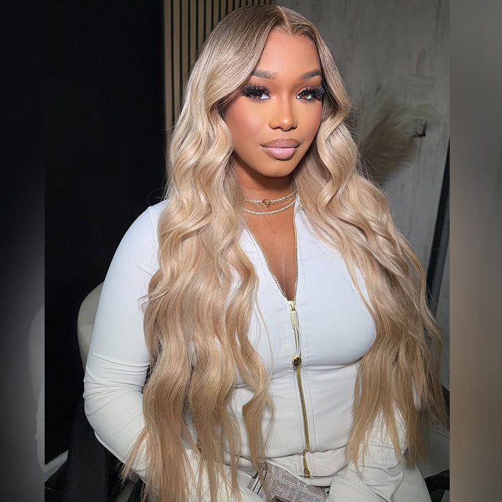 250% Density Professional Toned Customized Cinnamon Rolls Ombre Ash Blonde Colored HD Transparent 13x6 Lace Human Hair Wigs