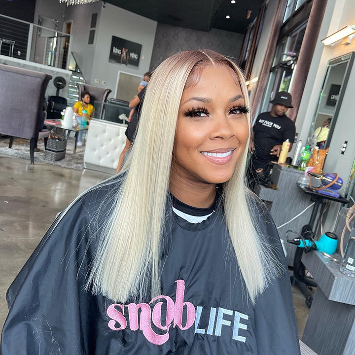 210% Denstiy Ombre Platinum Blonde Colored BOB Cut Human Hair Wigs