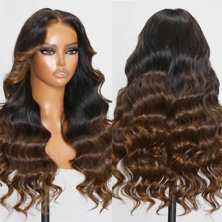 Premium 10A 210% Density Highlight Dark Brown 13x6 Lace Front Wig 6x5 Glueless Human Hair Wigs Body Wave