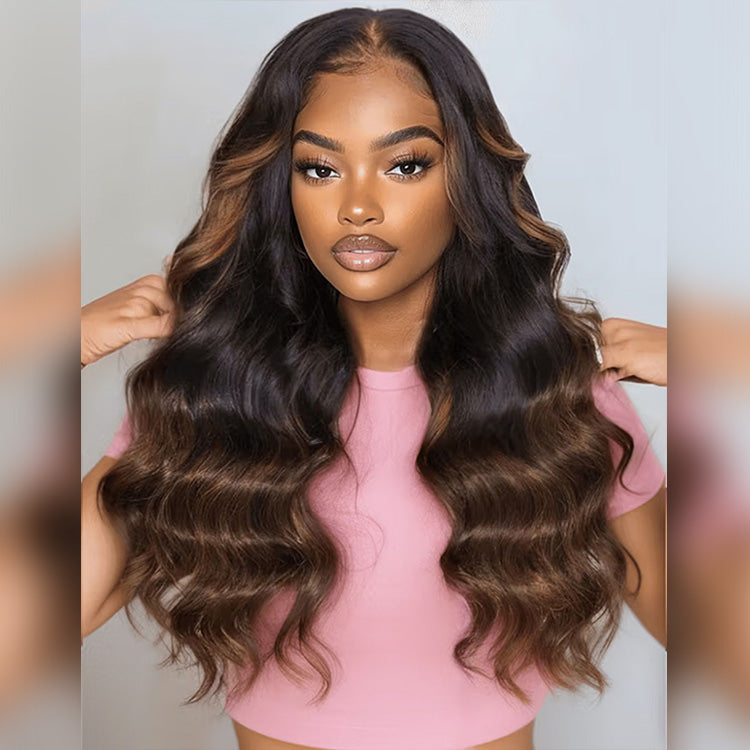 Premium 10A 210% Density Highlight Dark Brown 13x6 Lace Front Wig 6x5 Glueless Human Hair Wigs Body Wave