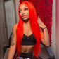 250% Density Bright Orange Red Colored 13x6 Lace Front Human Hair Wigs