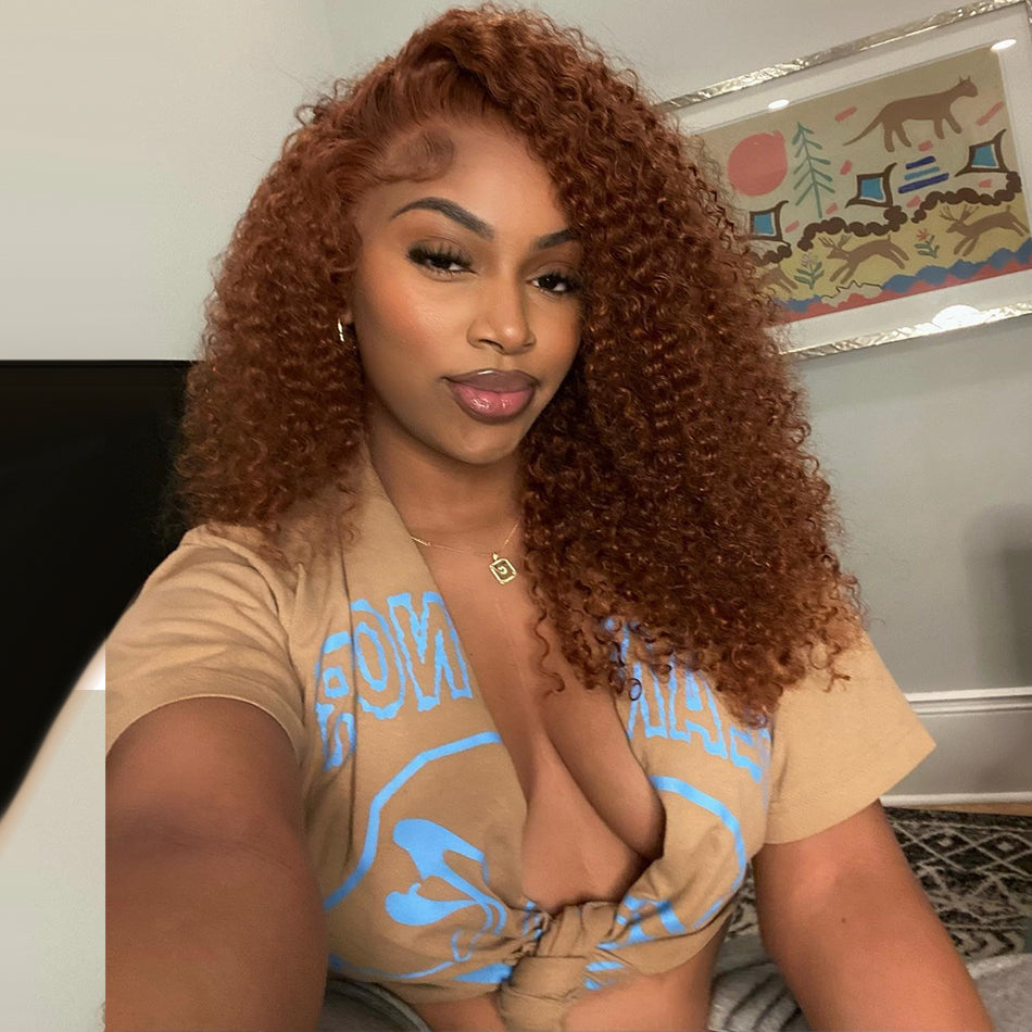 Premium 10A 210% Density Ginger Brown Colored 13x6 Lace Front Wig 6x5 Glueless Ready To Go Curly Human Hair Wigs