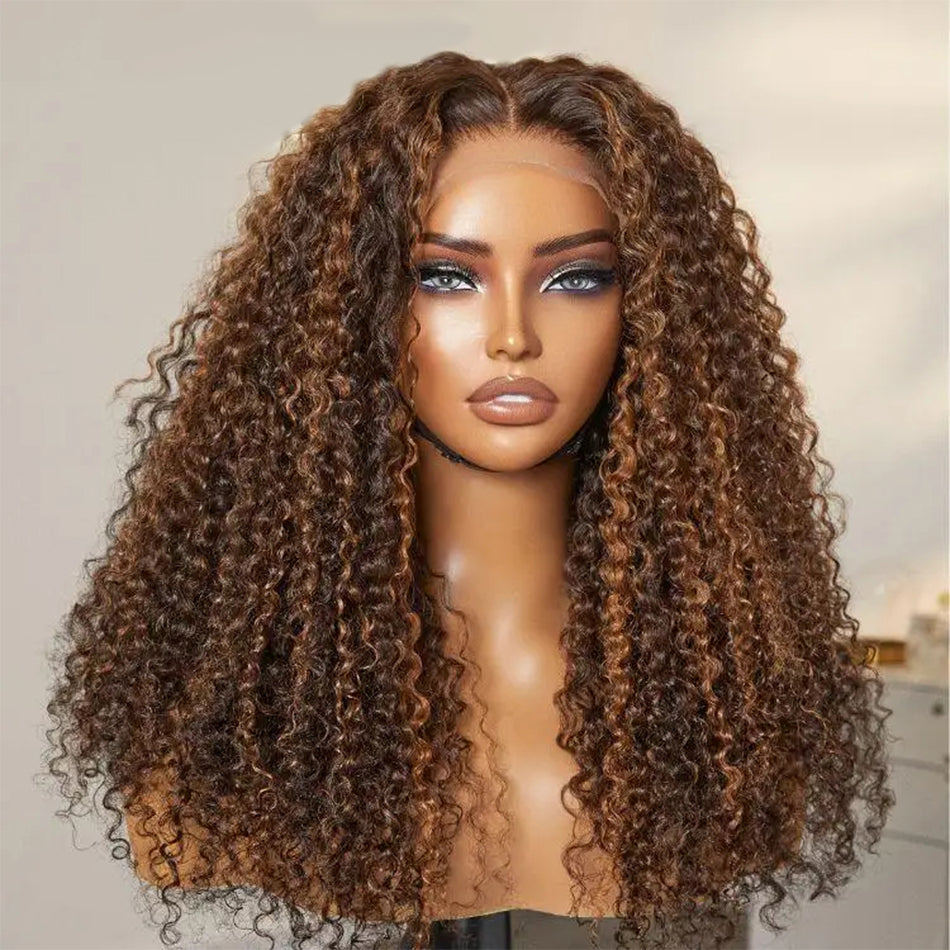 Premium 10A 210% Density Highlight Copper 6x5 Glueless 13x6 Lace Front Human Hair Wigs Kinky Curly