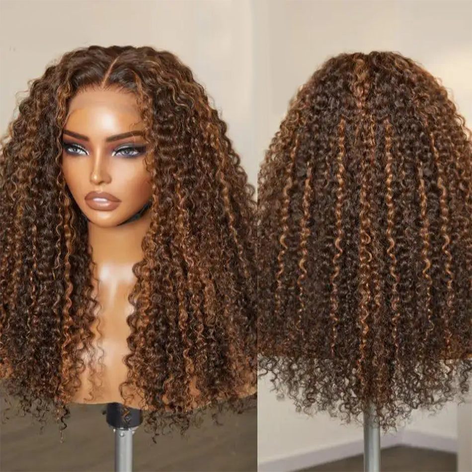 Premium 10A 210% Density Highlight Copper 6x5 Glueless 13x6 Lace Front Human Hair Wigs Kinky Curly
