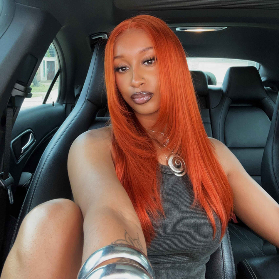 Hairstyle Works Orange Colored Elegant 13x6 Lace Front Wig 5x5 Glueless Lace Closure Ready To Wear Human Hair Wigs