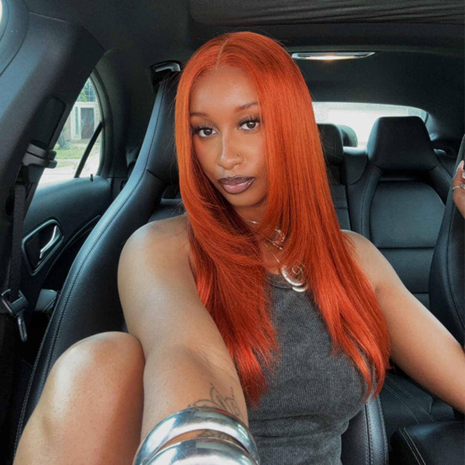 Hairstyle Works Orange Colored Elegant 13x6 Lace Front Wig 5x5 Glueless Lace Closure Ready To Wear Human Hair Wigs