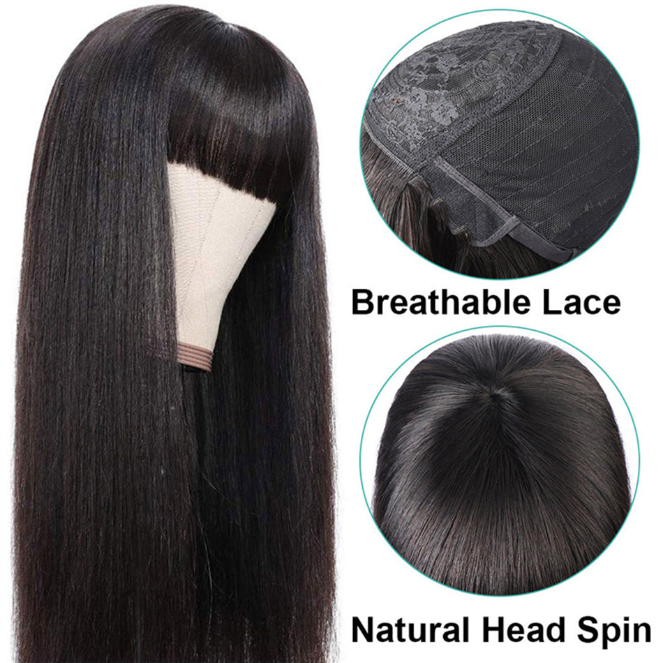 Human Hair Wigs With Bang Machine Made Hairstyle Wig