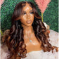 Glueless Brown Highlights Colored Lace Front Human Hair Wigs
