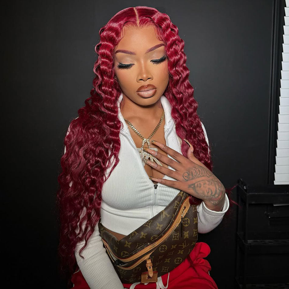 99j Burgundy  13x6 Lace Front Wig 5x5 Glueless Ready Go Wig Loose Deep