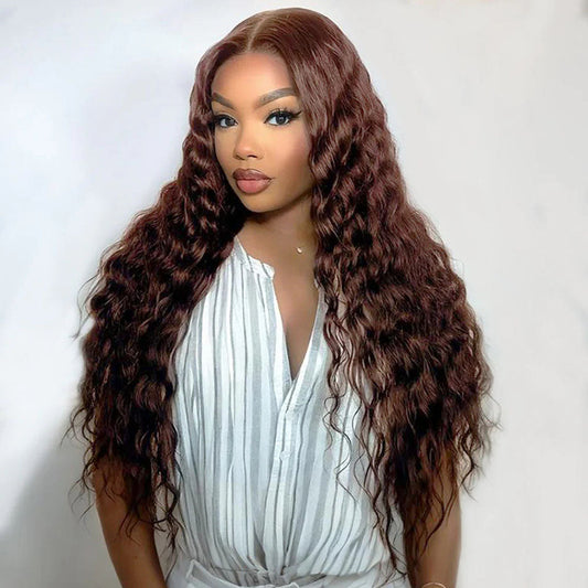 Premium 10A 210% Density Chocolate Brown 13x6 Lace Front Wig 6x5 Glueless Human Hair Wigs Loose Deep