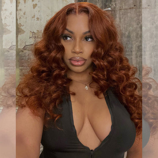 Premium 10A 210% Density Ginger Colored 6x5 Glueless 13x6 Lace Front Human Hair Wigs Loose Wave