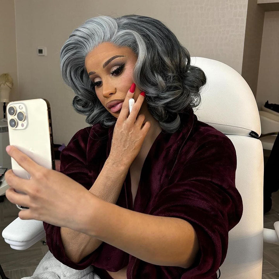 Mature Boss Vibe Premium Salt & Pepper Colored Layered Cut 100% Human Hair Bob Wig Wear Go Glueless Lace Wigs For Lady